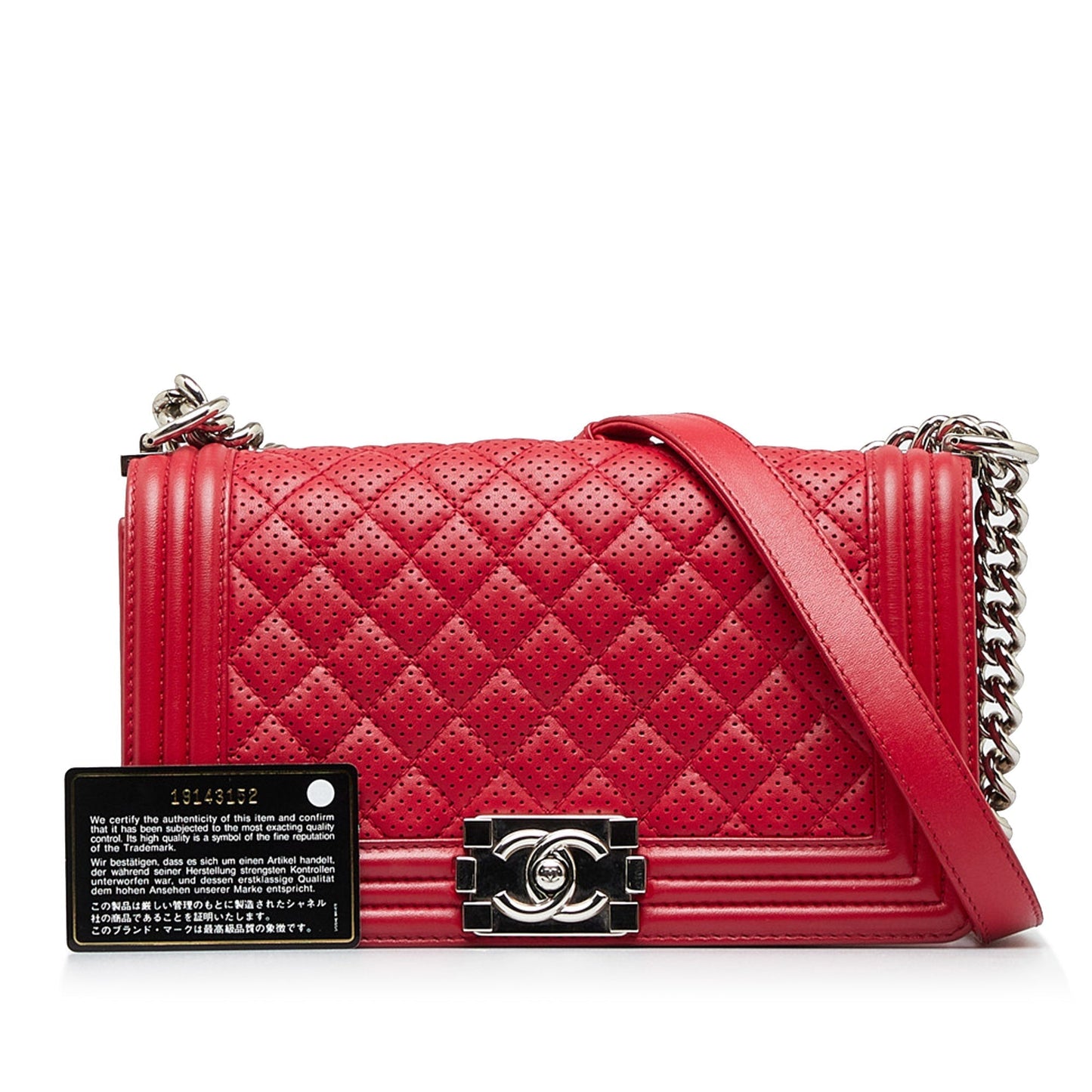 CHANEL Medium Perforated Lambskin Boy Flap Shoulder Bag