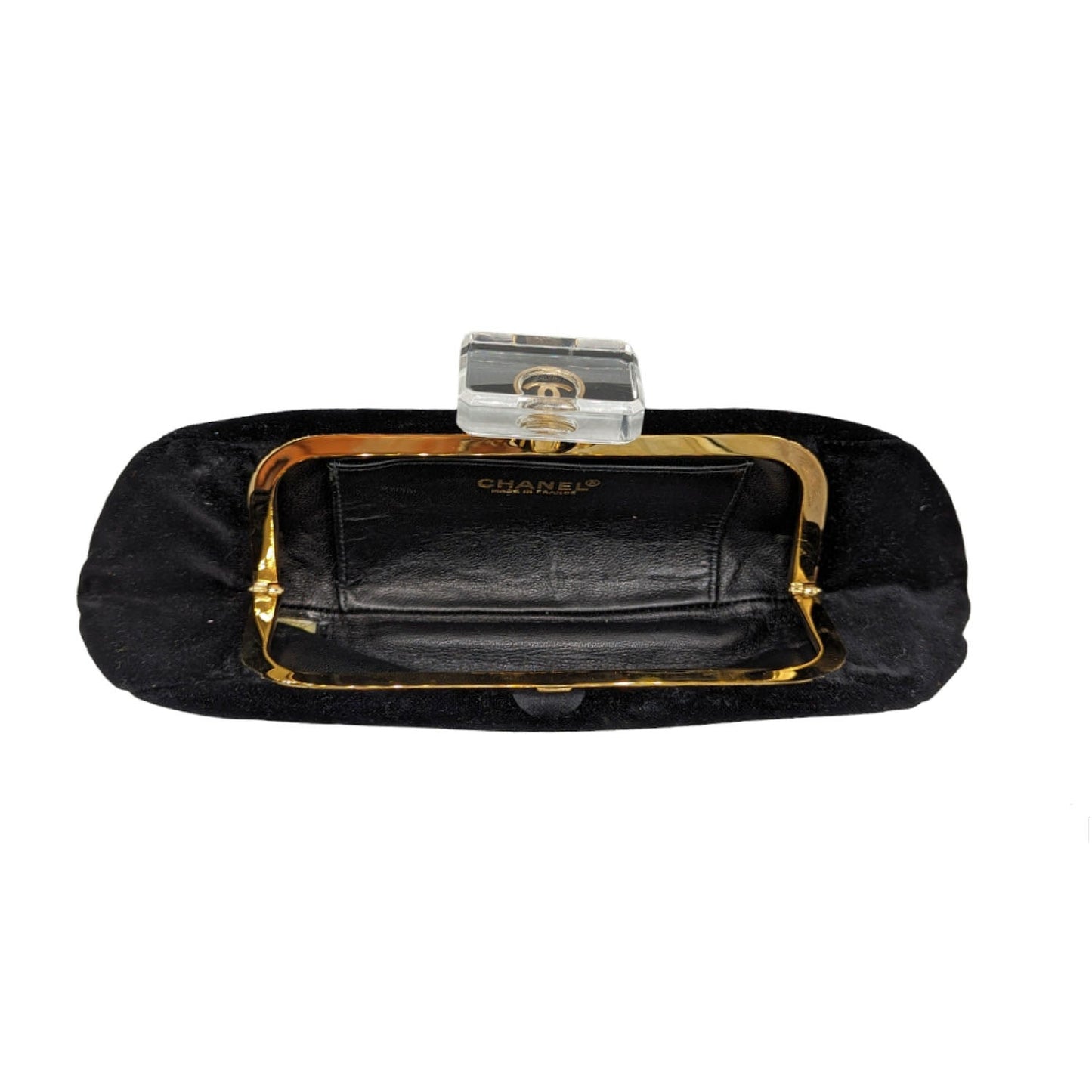 Chanel Vintage Velvet Gold Plexiglass Kiss-Lock Frame Clutch