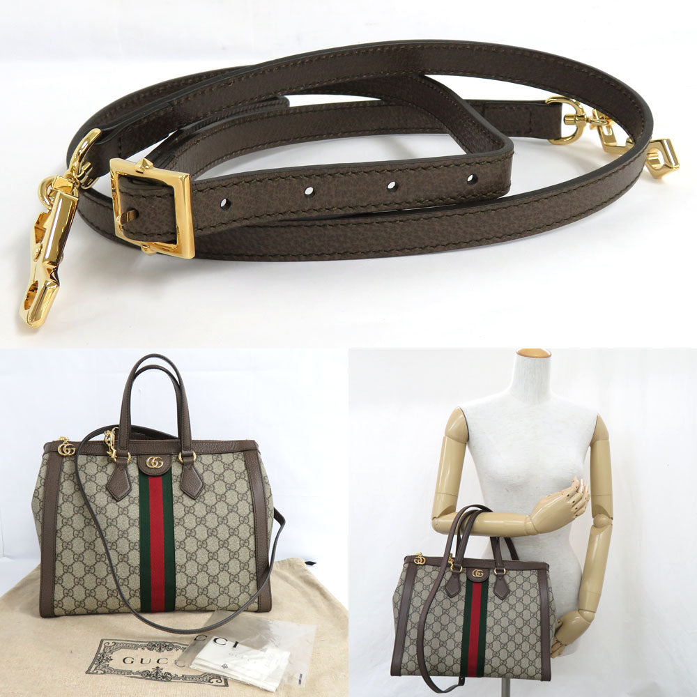 GUCCI Gucci Ophidia GG Medium Tote Bag 524537 2WAY Shoulder Bag Beige Brown Dark Brown GG Supreme Linen Leather G   Mens