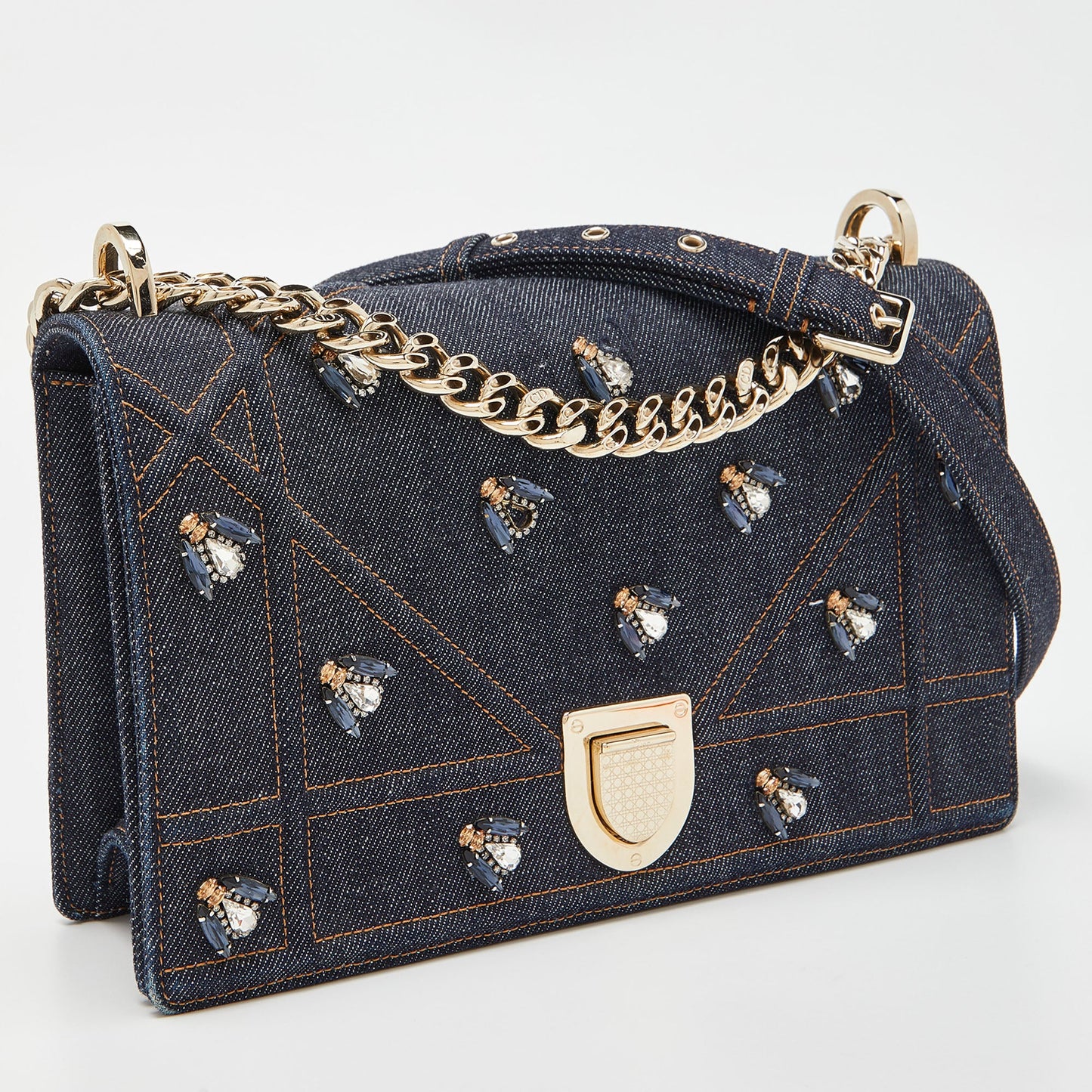 Dior Denim Medium Crystal Embellished Diorama Shoulder Bag