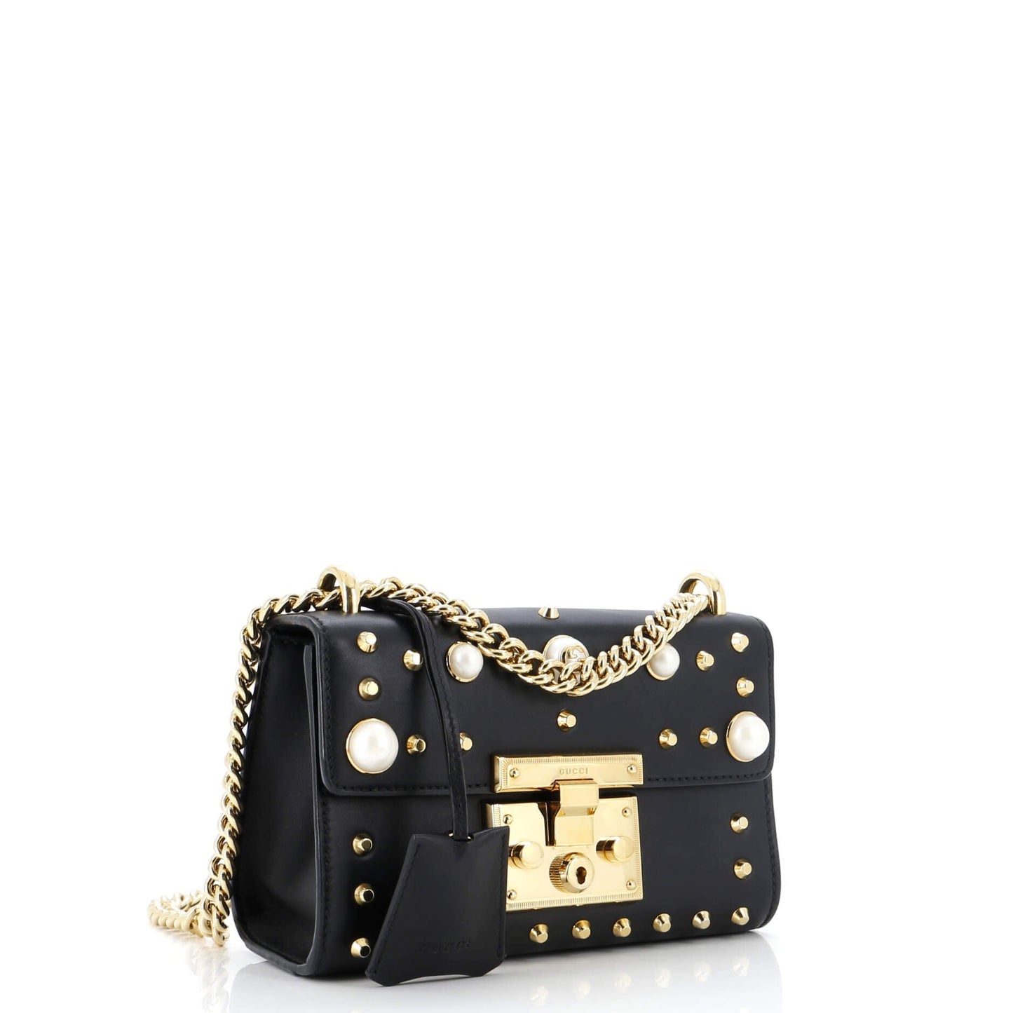 Pearly Padlock Shoulder Bag Studded Leather Small