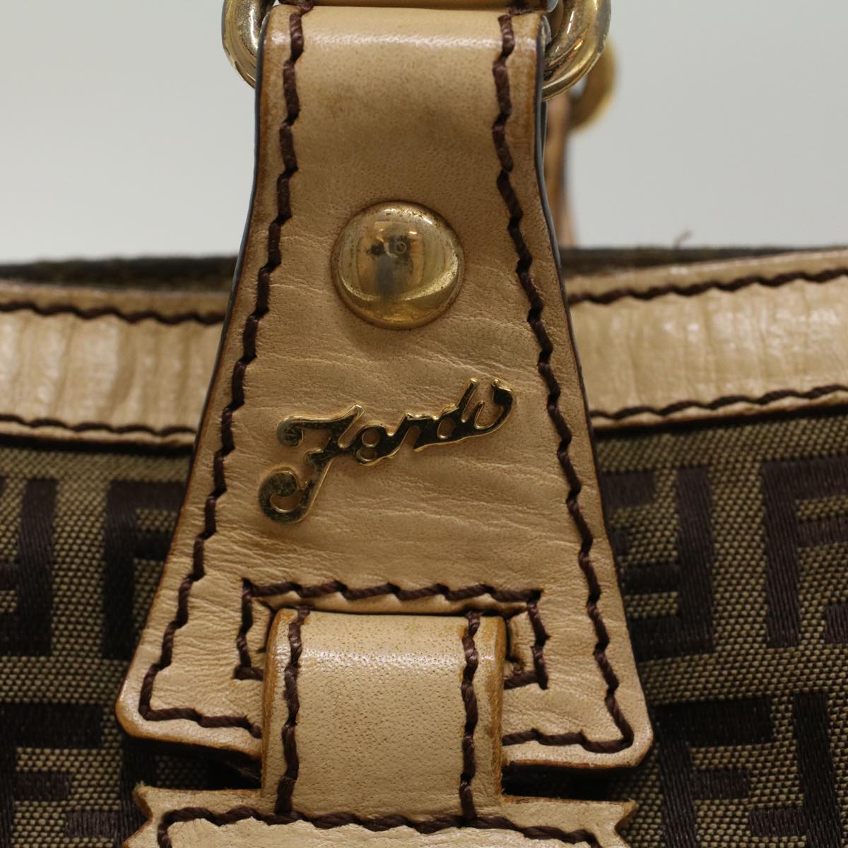 FENDI Zucchino Canvas Shoulder Bag Leather Brown  ac2009