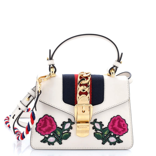 Sylvie Top Handle Bag Embroidered Leather Mini