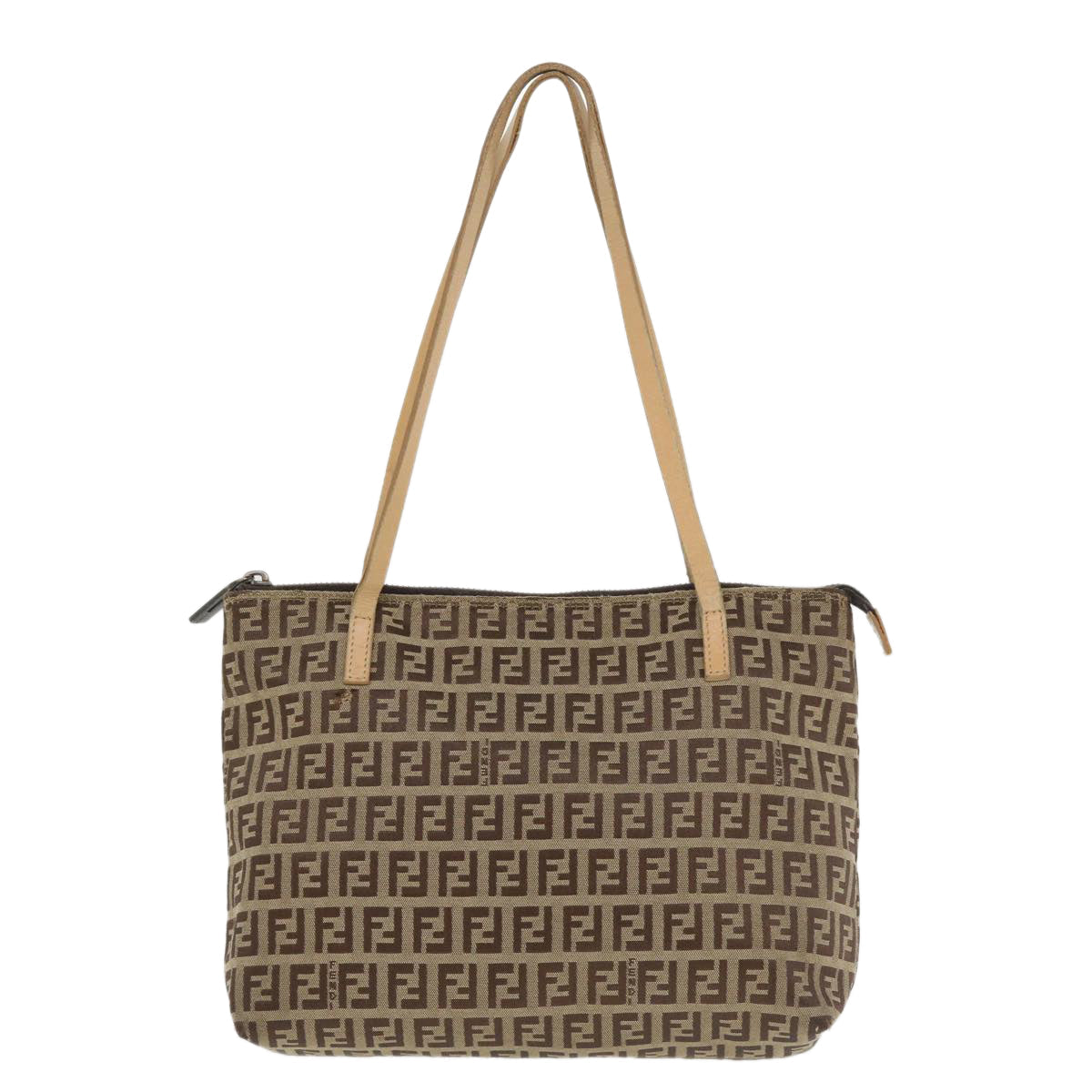 FENDI Zucchino Canvas Shoulder Bag Brown  am3565