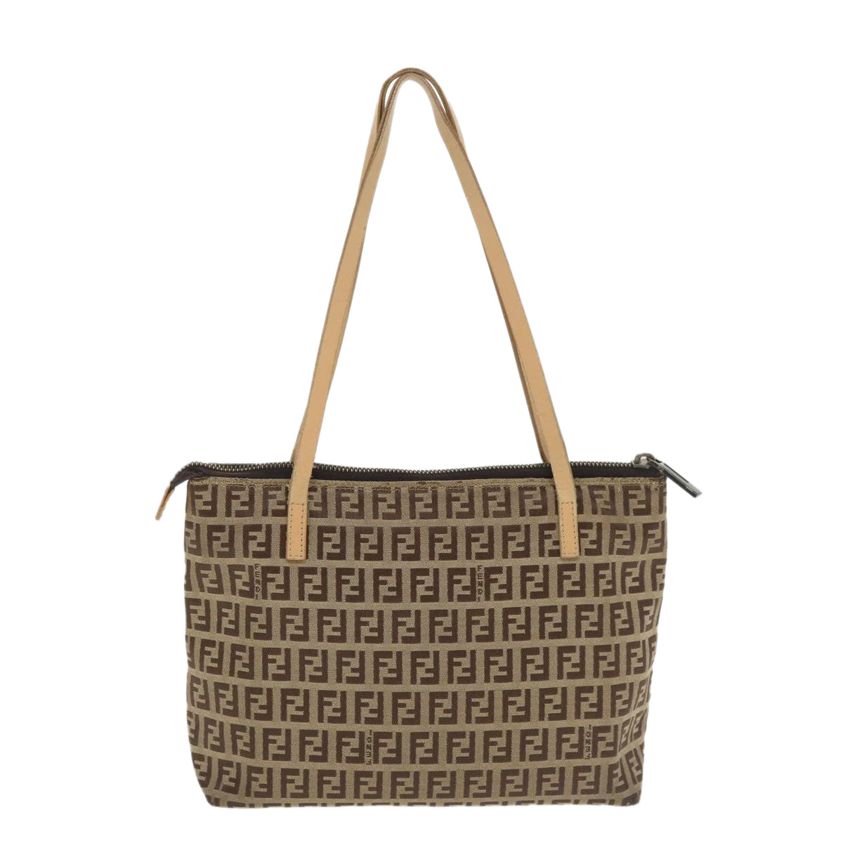 FENDI Zucchino Canvas Shoulder Bag Brown  am3565