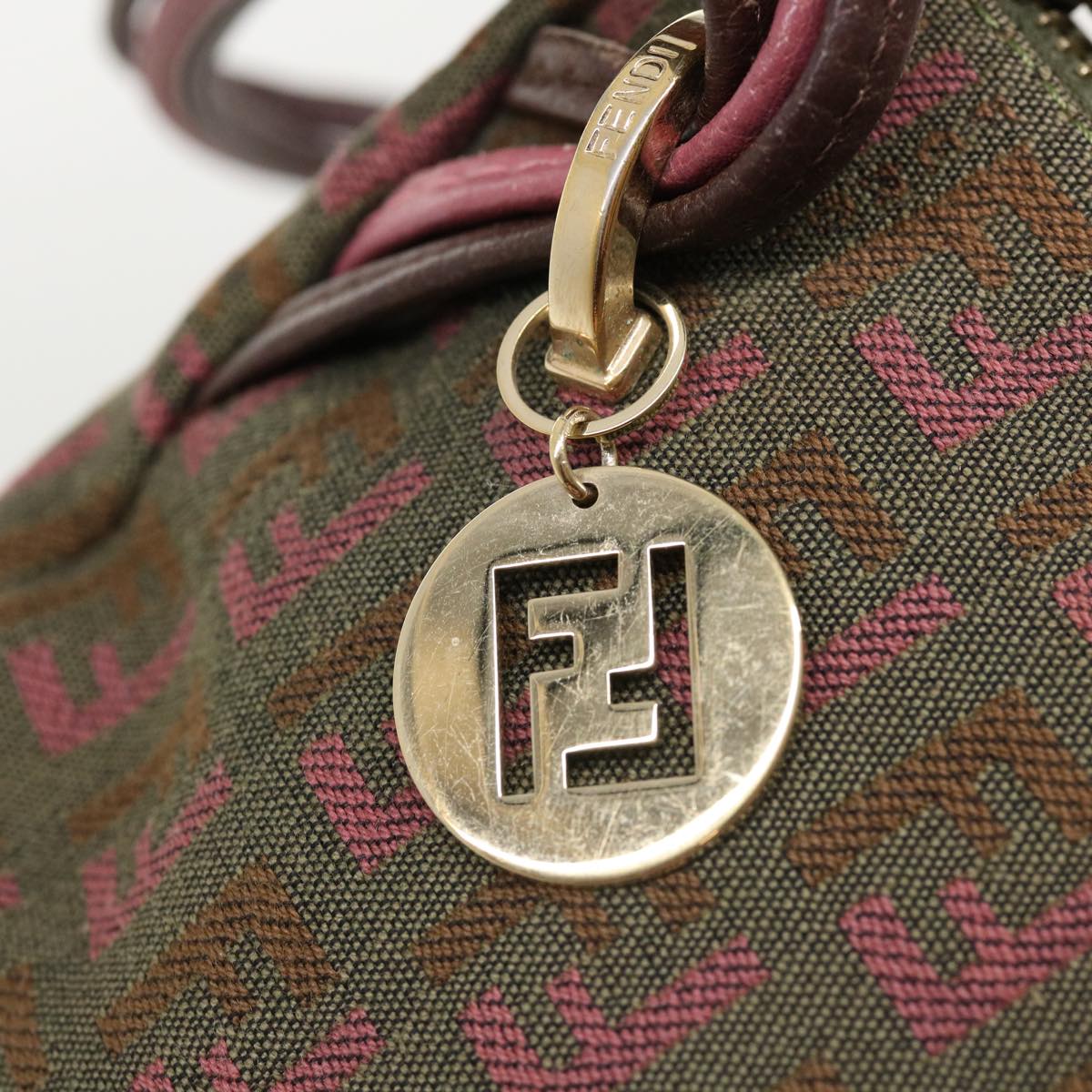 FENDI Zucchino Canvas Shoulder Bag Khaki Pink  am3639