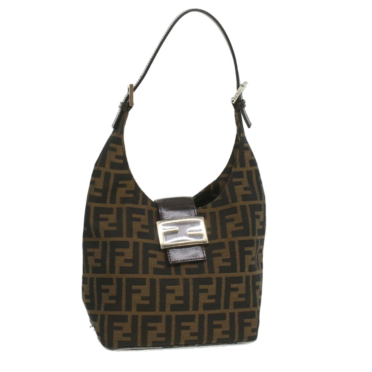 FENDI Zucca Canvas Mamma Baguette Shoulder Bag Nylon Brown Black  am3962