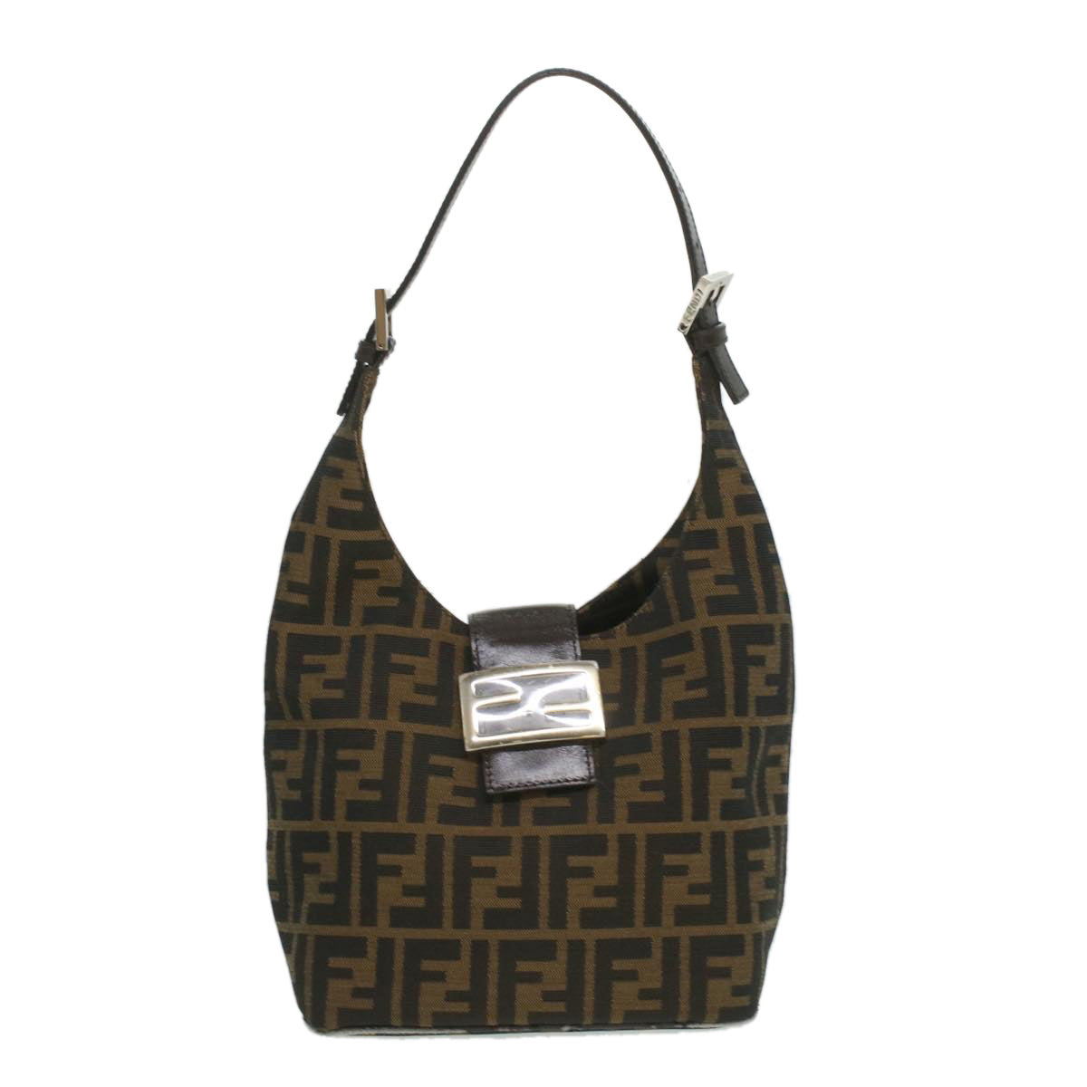 FENDI Zucca Canvas Mamma Baguette Shoulder Bag Nylon Brown Black  am3962