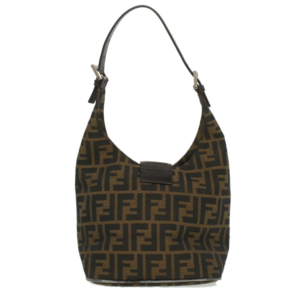 FENDI Zucca Canvas Mamma Baguette Shoulder Bag Nylon Brown Black  am3962