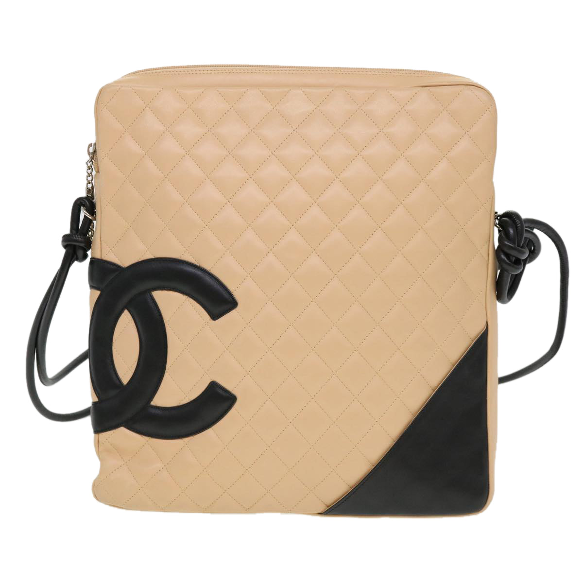 CHANEL Cambon Line Shoulder Bag Caviar Skin Beige CC Auth am4027