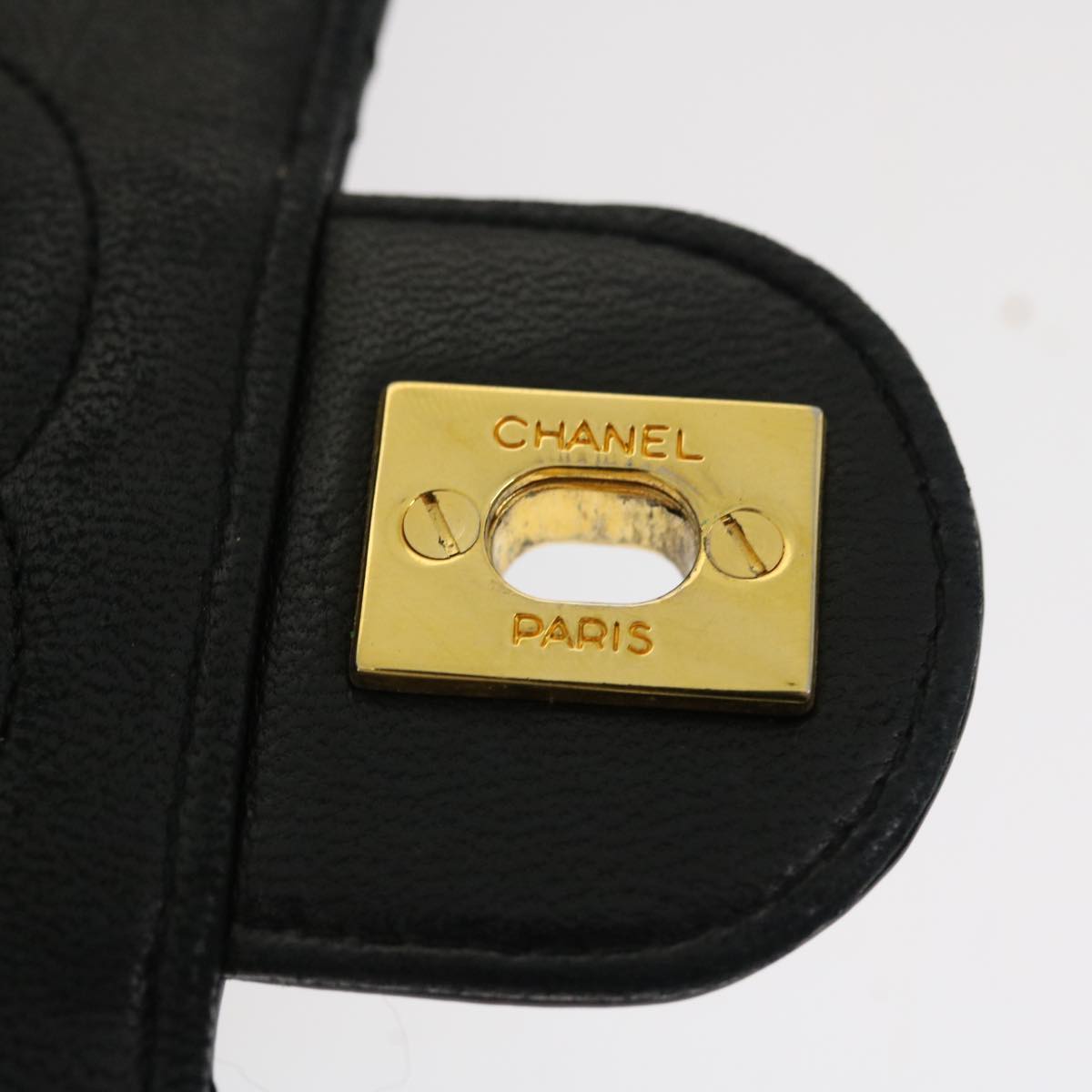 CHANEL Mini Matelasse Chain Flap Shoulder Bag Enamel Black Gold CC Auth ar6839A