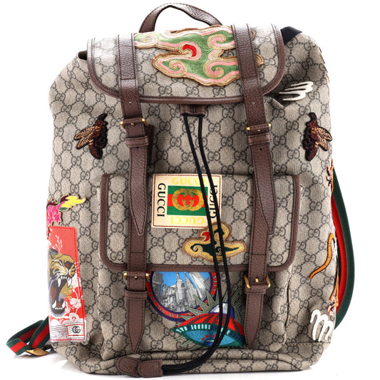 Courrier Soft Backpack GG Coated Canvas with Applique Large