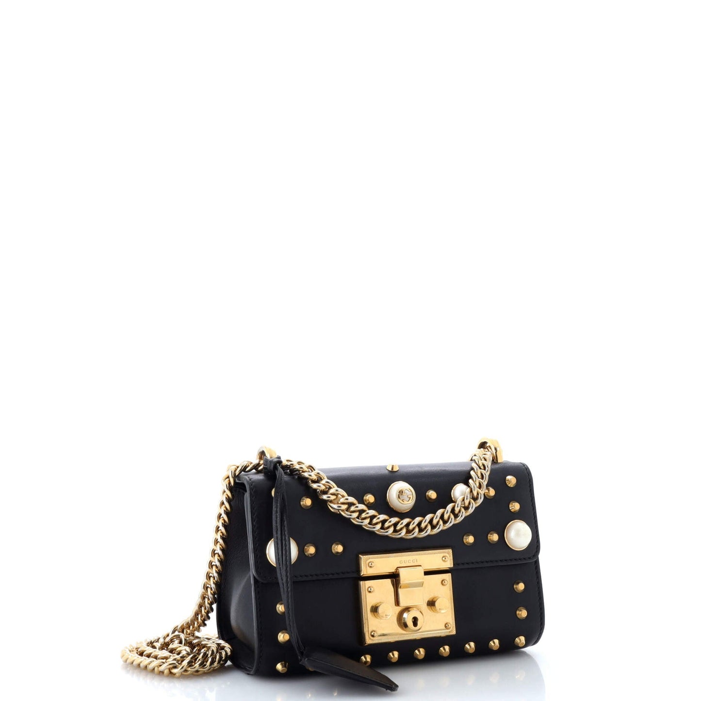 Pearly Padlock Shoulder Bag Studded Leather Small