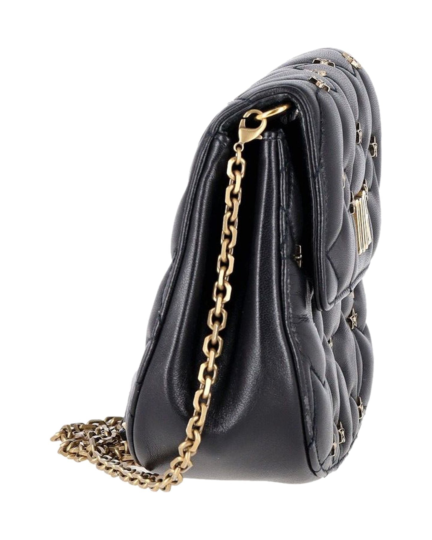 Dior Studded D-Fence Round Clutch with Chain in Black Leather