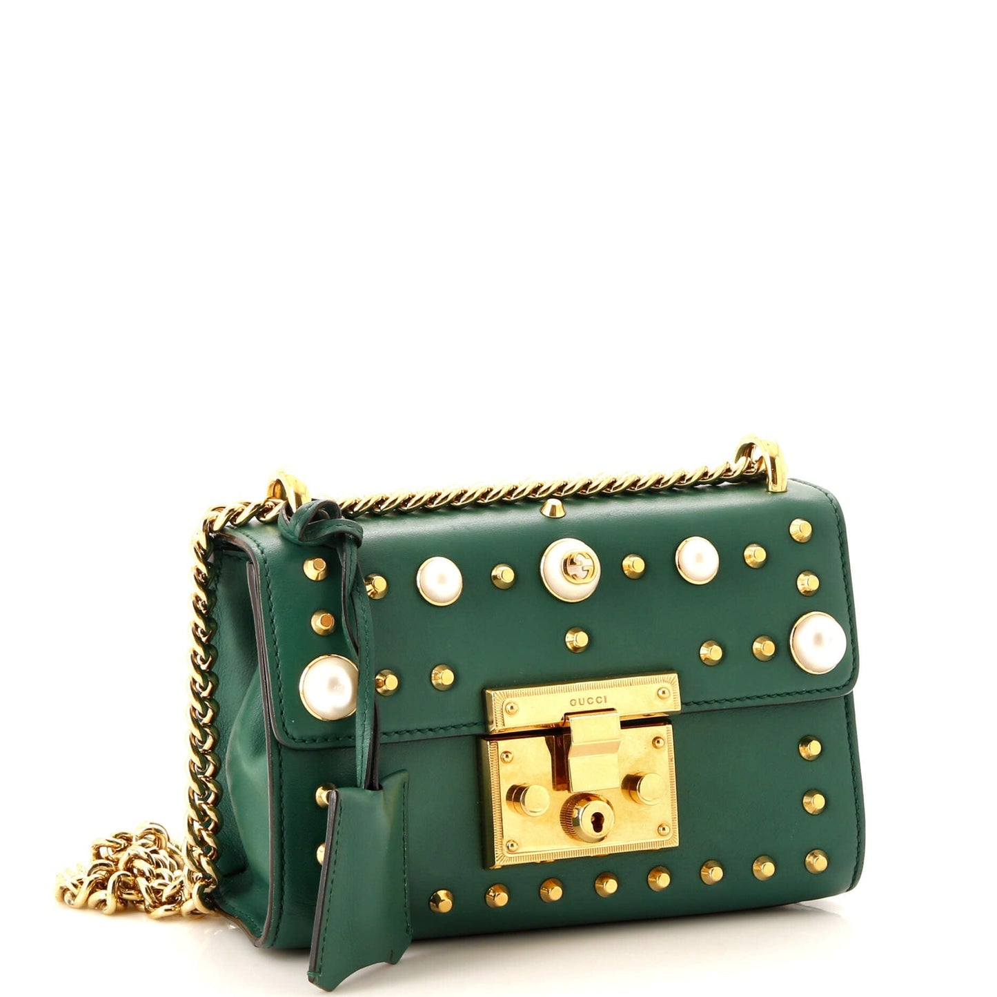 Pearly Padlock Shoulder Bag Studded Leather Small