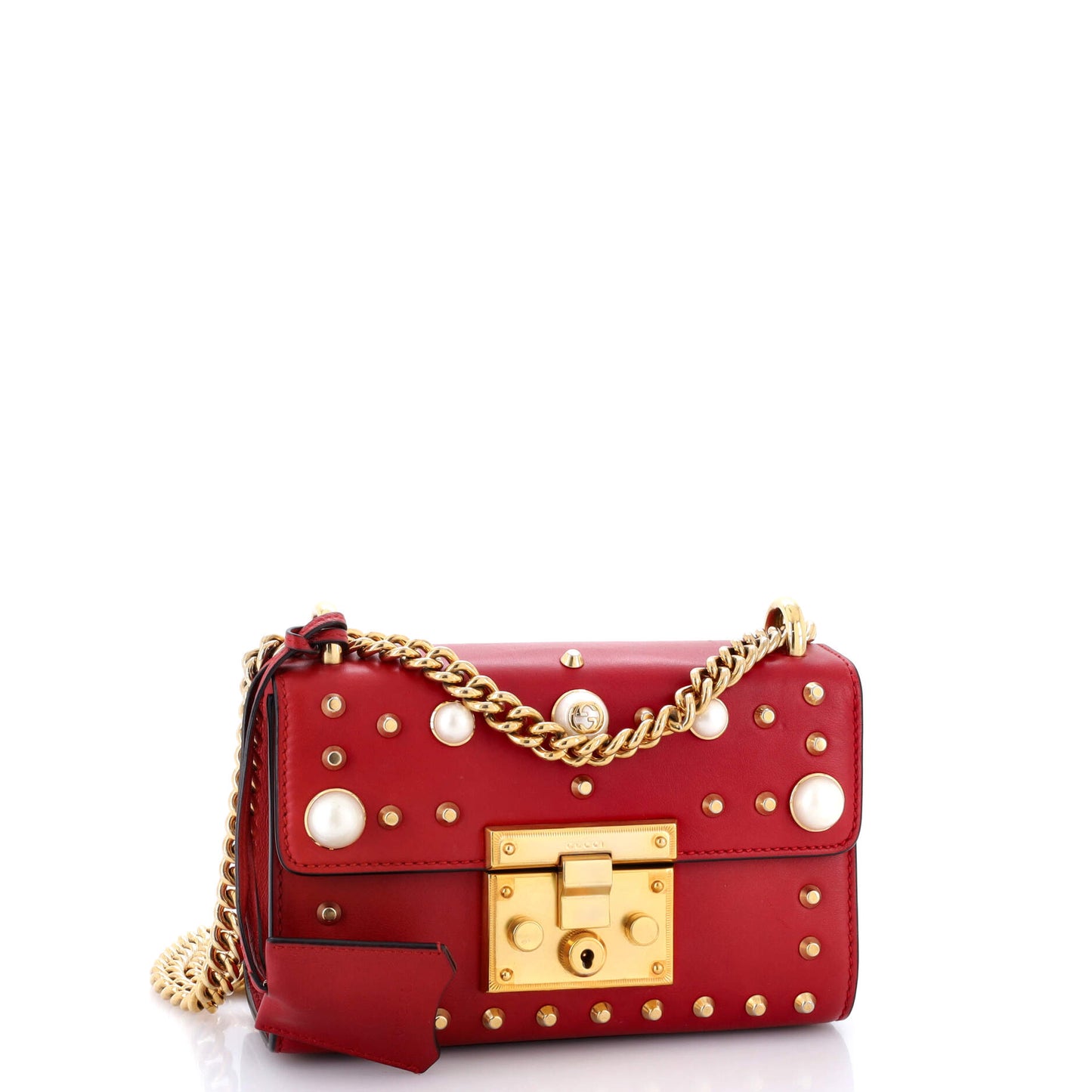 Pearly Padlock Shoulder Bag Studded Leather Small