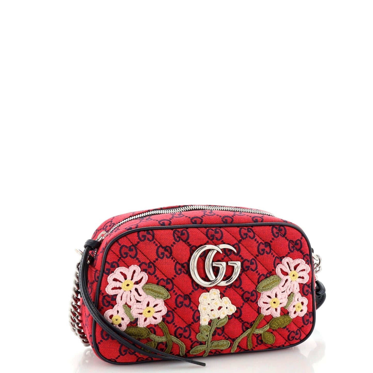 GG Marmont Shoulder Bag Embroidered Diagonal Quilted GG Canvas Small