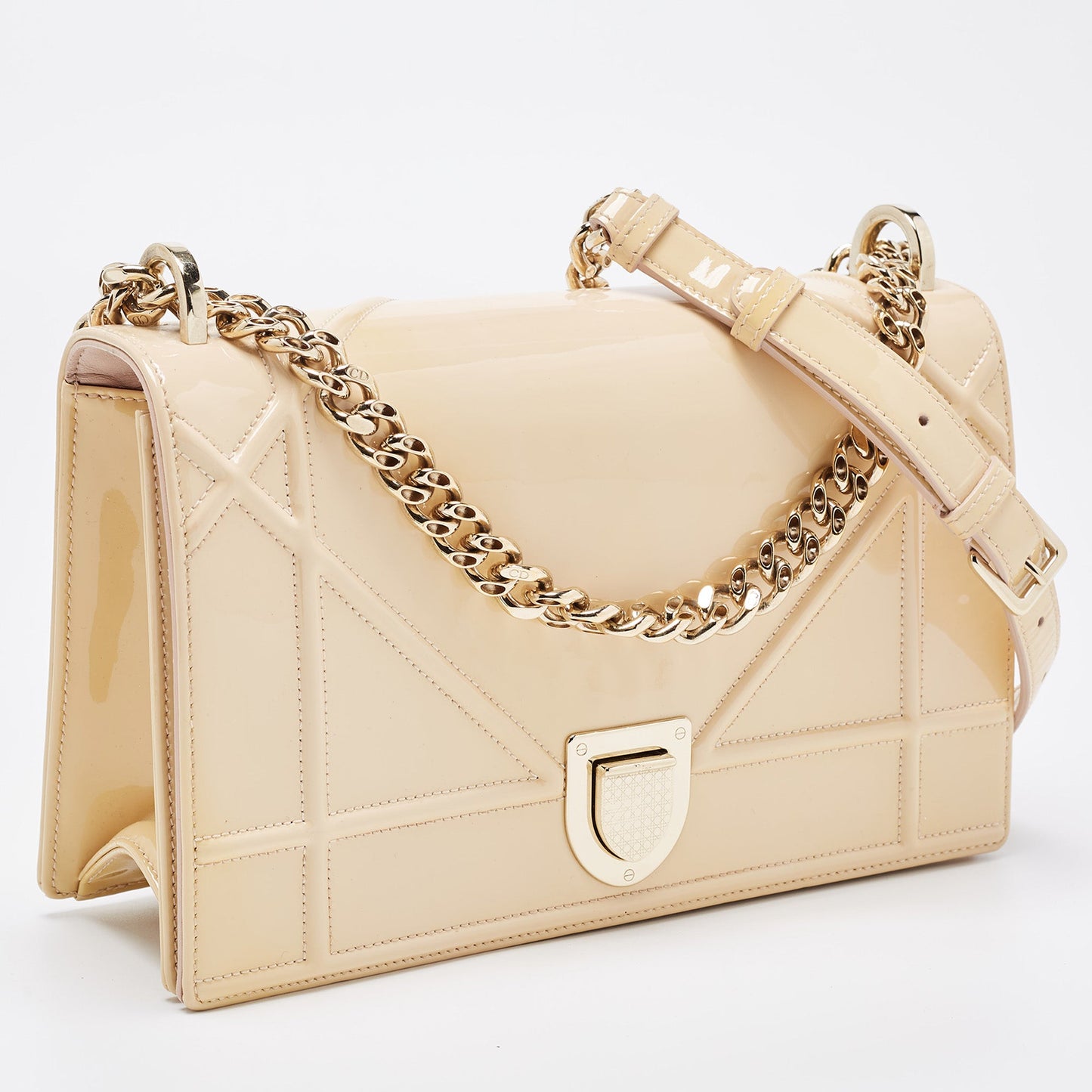 Dior Beige Patent Leather Medium Diorama Shoulder Bag