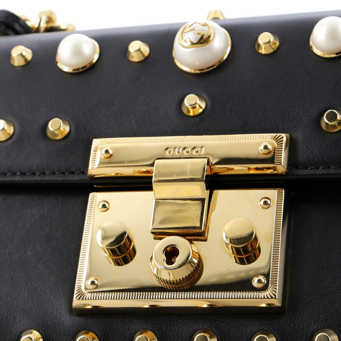 Pearly Padlock Shoulder Bag Studded Leather Small