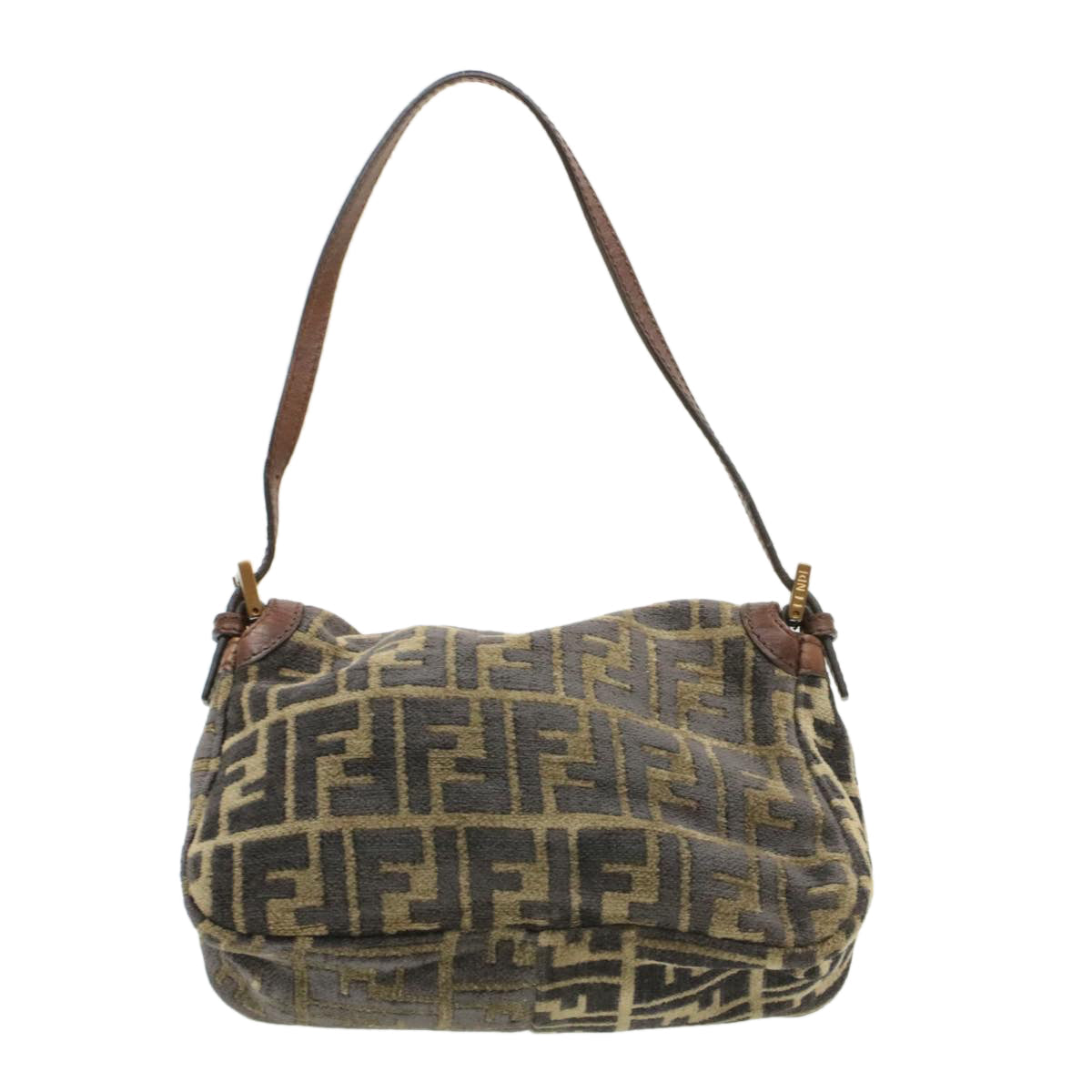 FENDI Mamma Baguette Zucca Canvas Shoulder Bag freeze Black Brown  am154b