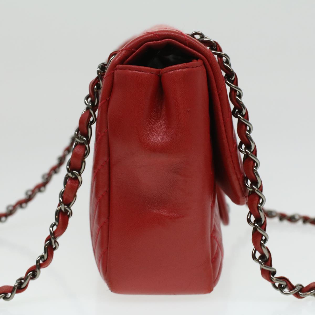 CHANEL Chain Shoulder Bag Lamb Skin Red CC Auth bs3636A