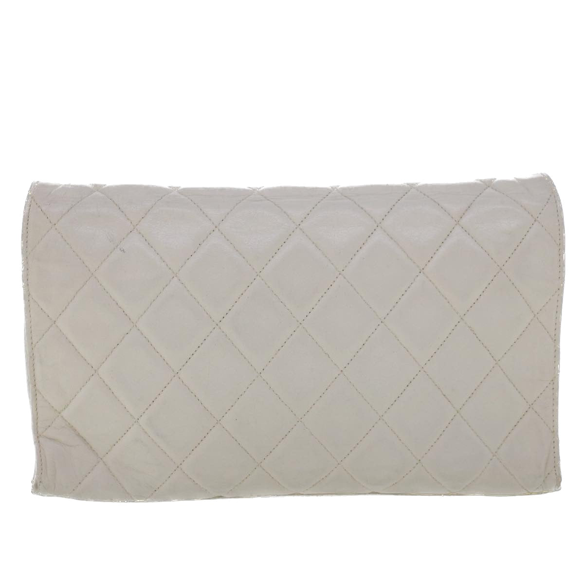 CHANEL Matelasse Circle Chain Shoulder Bag Lamb Skin White CC Auth bs5899