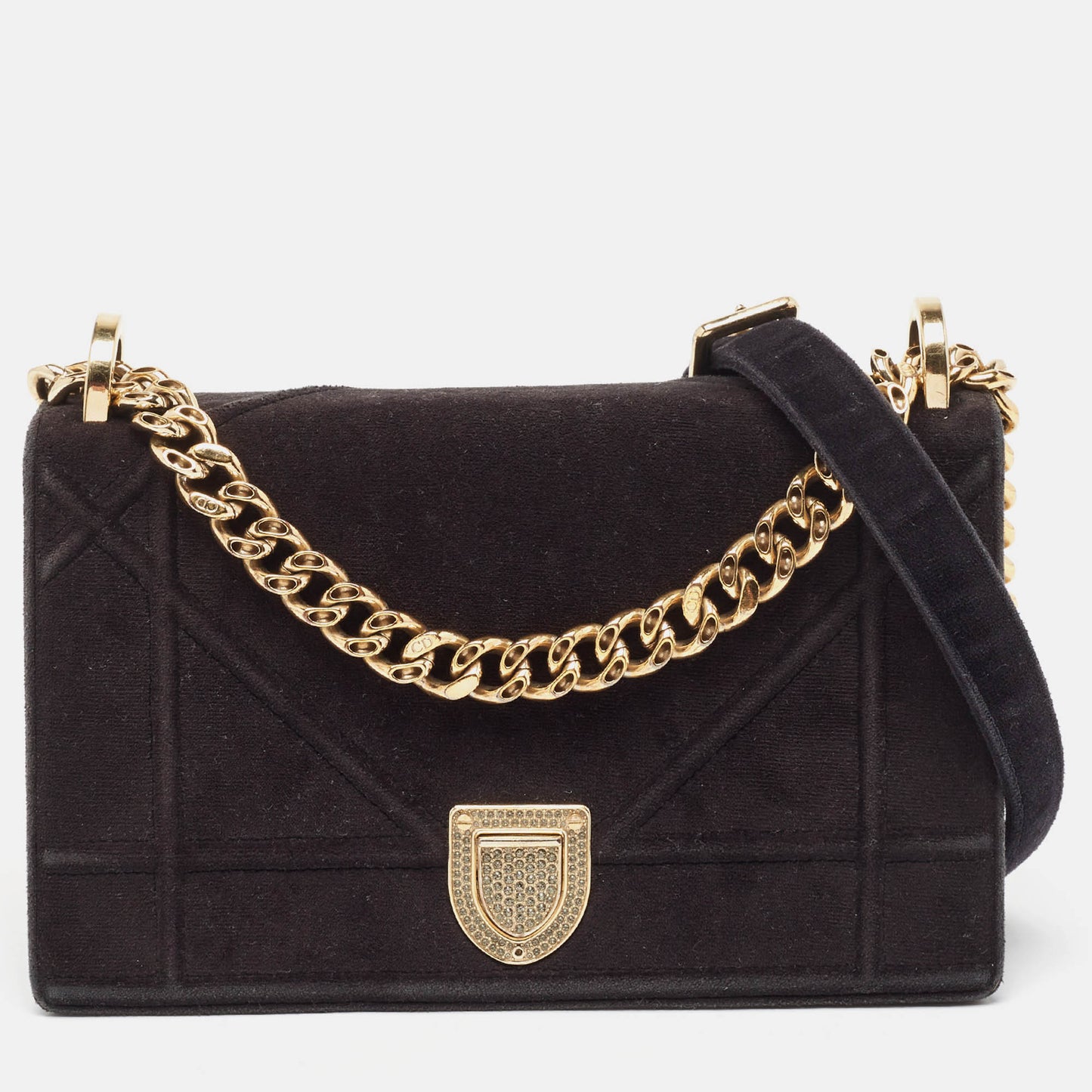 Dior Black Suede Small Diorama Crystals Shoulder Bag