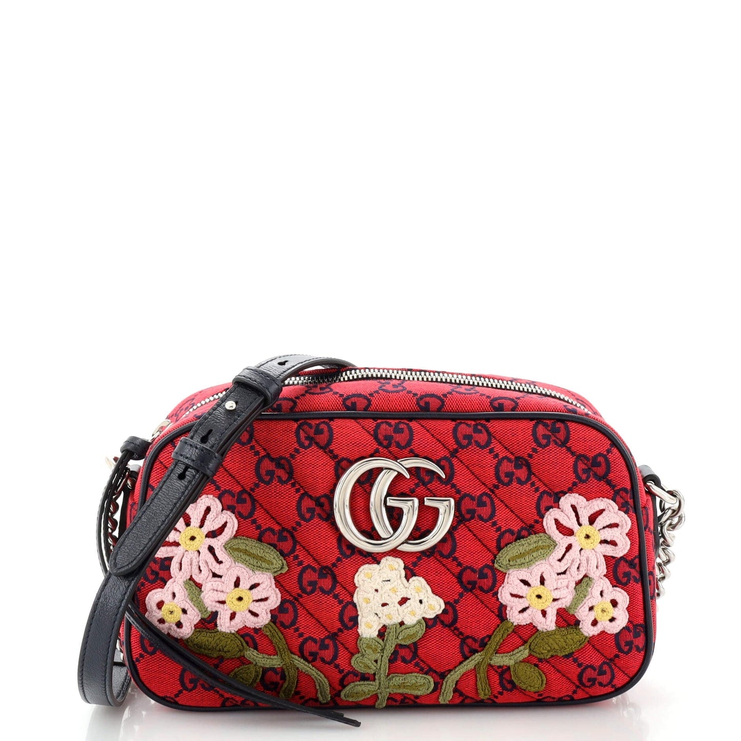 GG Marmont Shoulder Bag Embroidered Diagonal Quilted GG Canvas Small