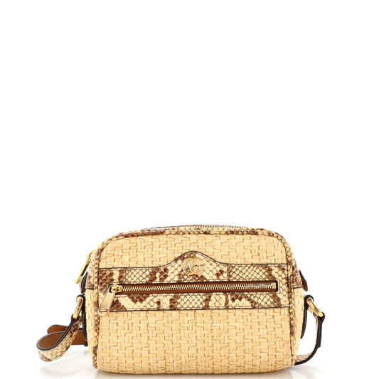 Ophidia Shoulder Bag Raffia with Snakeskin Mini