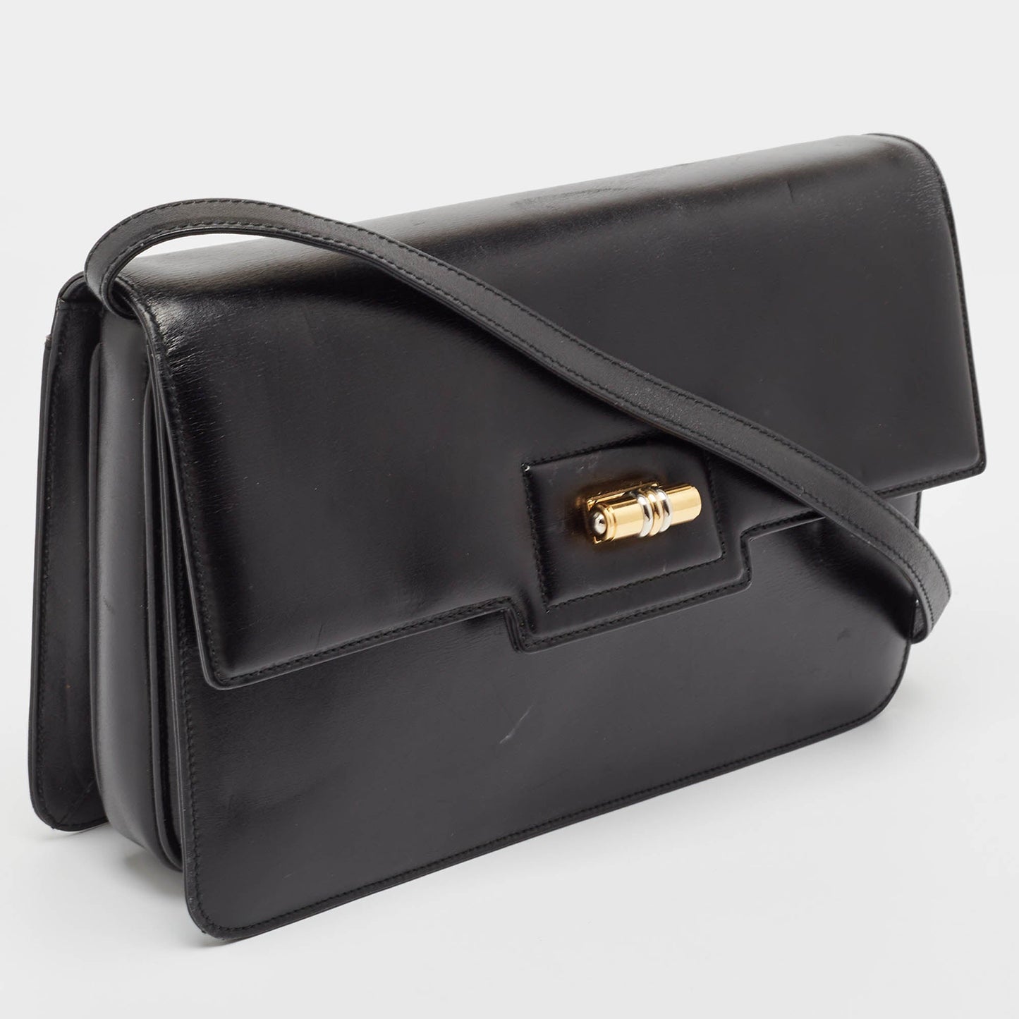 Gucci Black Glossy Leather Turnlock Flap Shoulder Bag