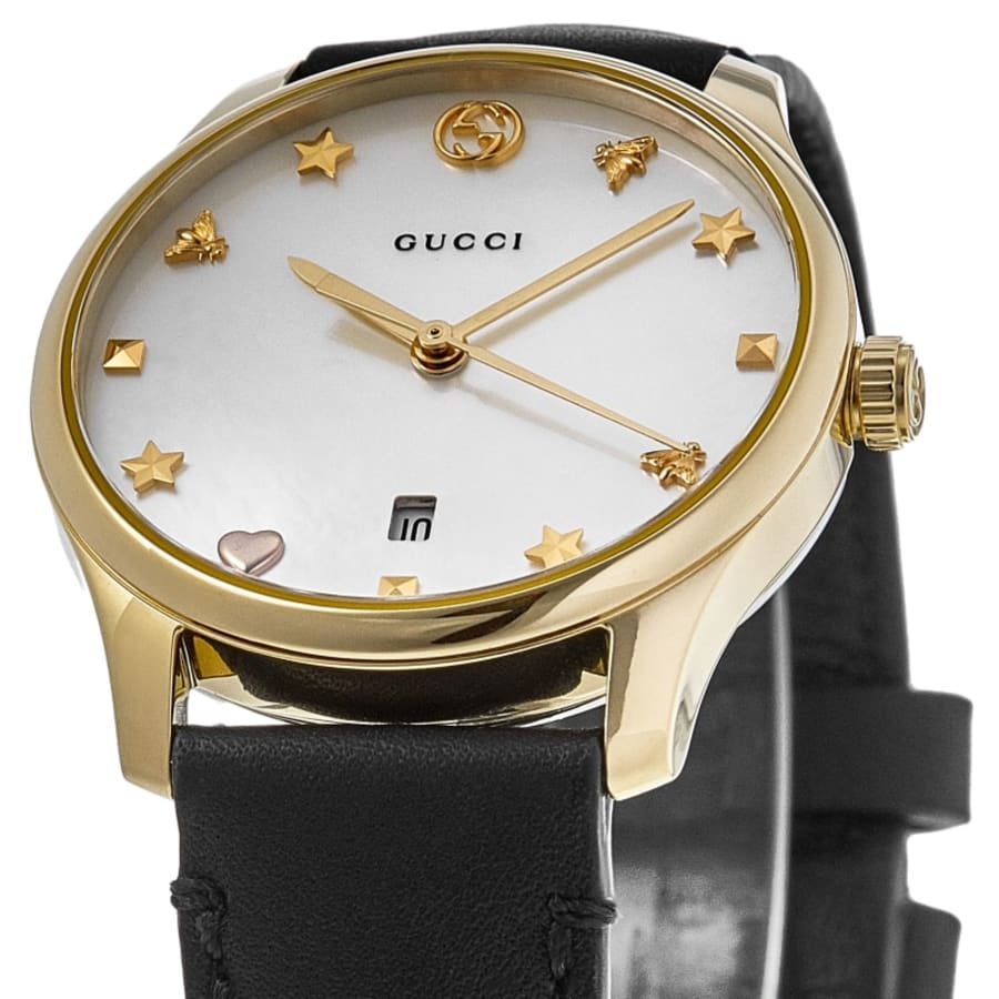 Gucci G-Timeless Mother of Pearl Dial Leather Strap Women's Watch