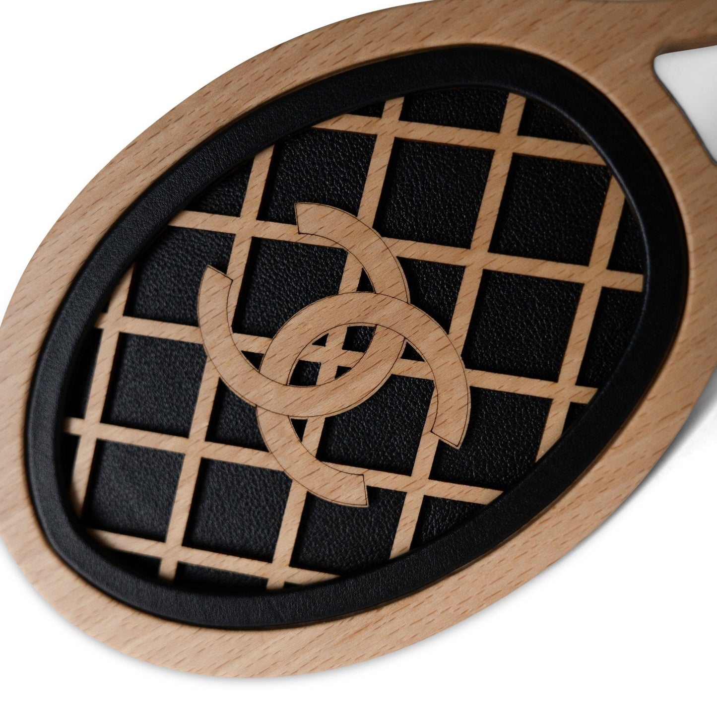 23C Tennis Racket Mirror Vanity Clutch with Chain White & Black W/ LGHW