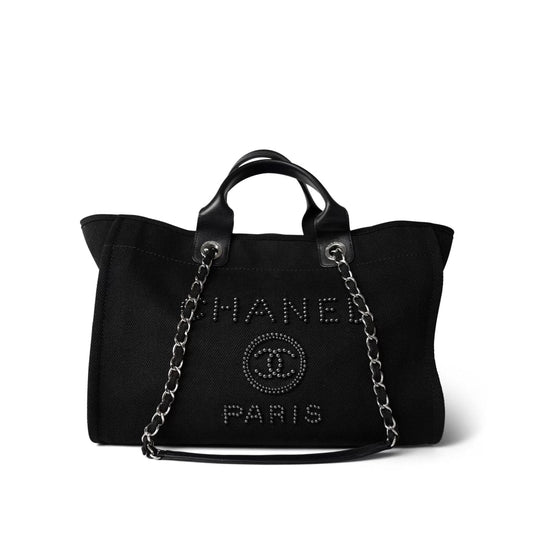 Black Canvas Pearl Medium Deauville Tote Silver Hardware