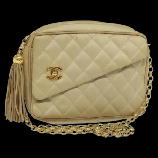 Beige Satin Chanel Crossbody Bag