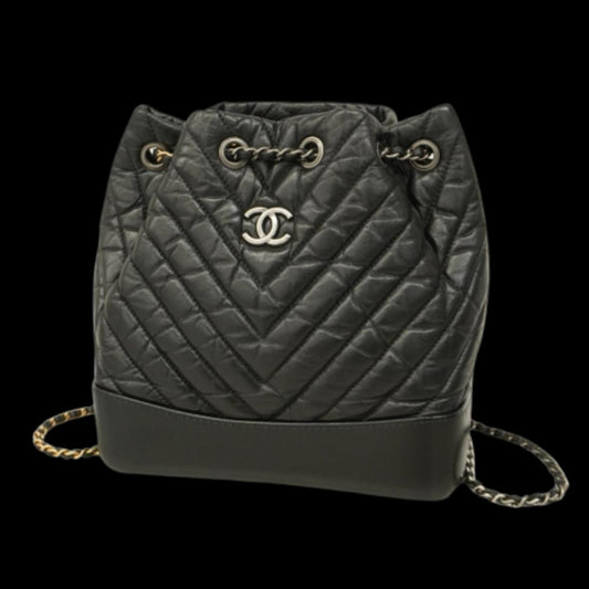 Black Leather Chanel Backpack