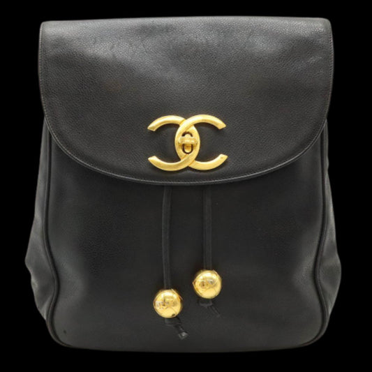 Black Leather Chanel Backpack