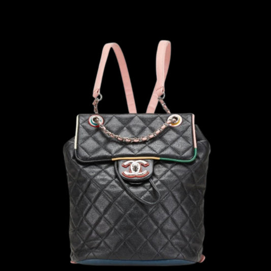 Black Leather Chanel Backpack