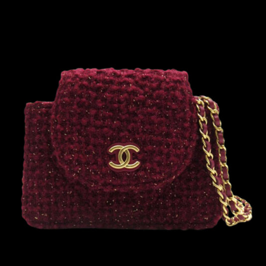 Burgundy Fabric Chanel Crossbody Bag