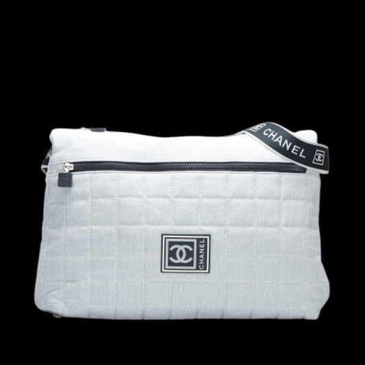Grey Cotton Chanel Crossbody Bag
