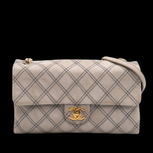 Grey Leather Chanel Crossbody Bag