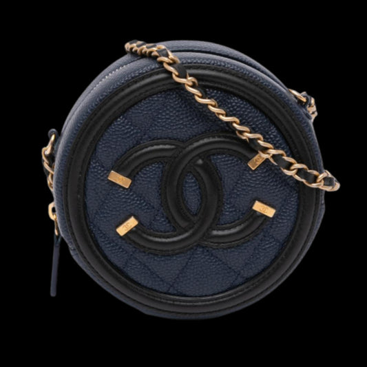 Navy Leather Chanel Crossbody Bag