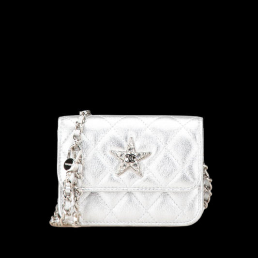 Silver Leather Chanel Crossbody Bag