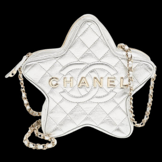 Silver Leather Chanel Crossbody Bag