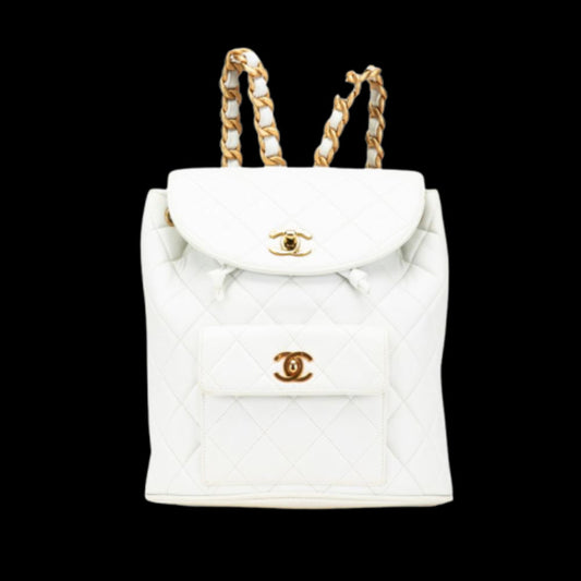 White Leather Chanel Backpack
