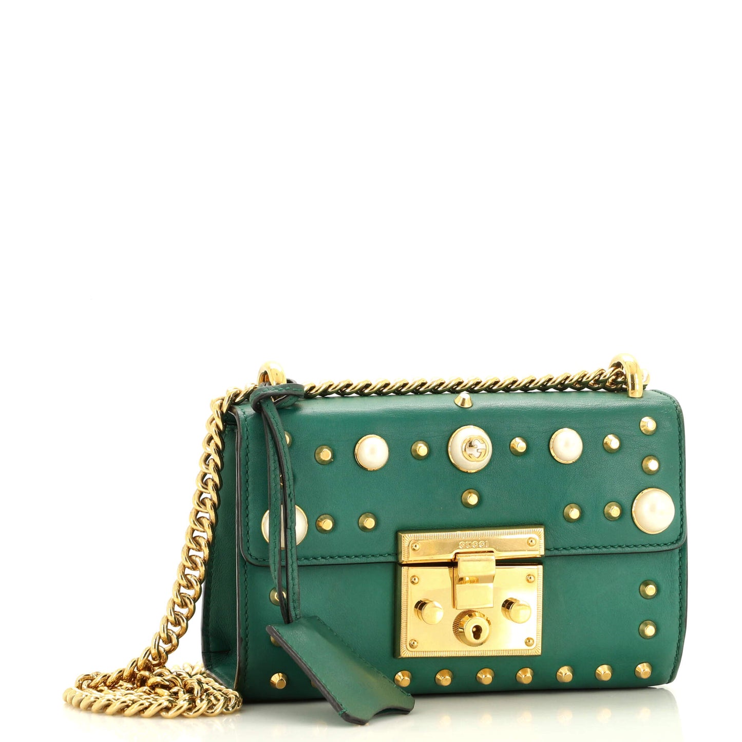 Pearly Padlock Shoulder Bag Studded Leather Small