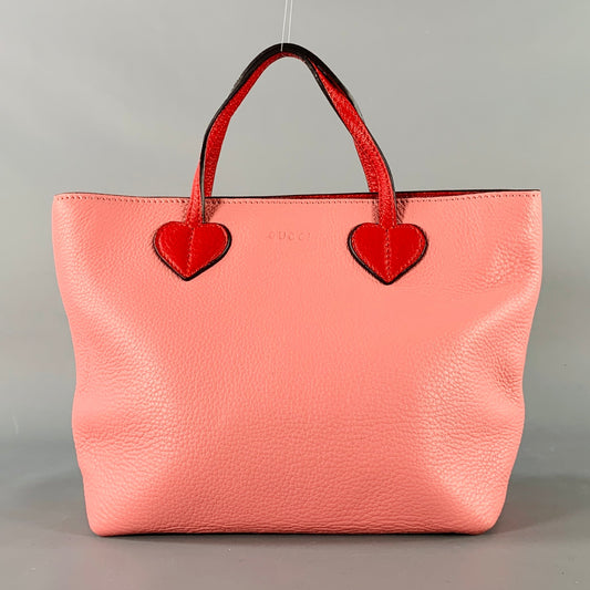 GUCCI Pink Red Heart Pebble Grain Leather Mini Tote Handbag