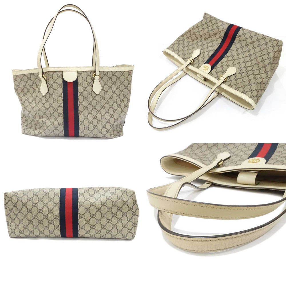 Gucci Ophidia GG Supreme Medium Sy Line Tote Bag PVC White 631685