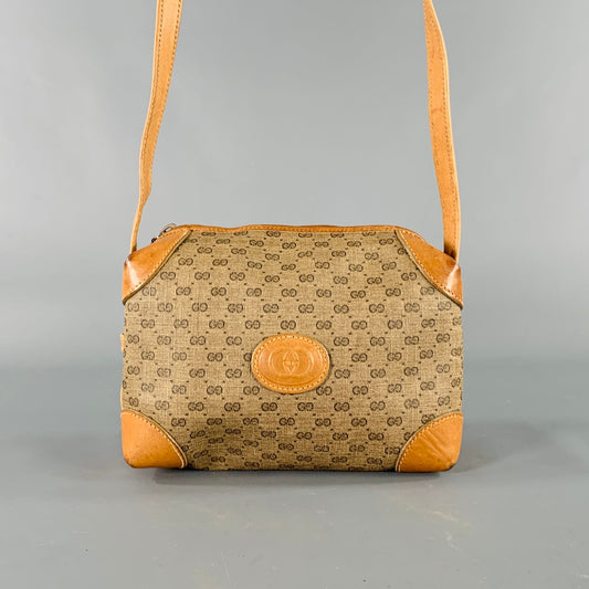 GUCCI Beige Tan Monogram Leather Coated Canvas Crossbody Handbag
