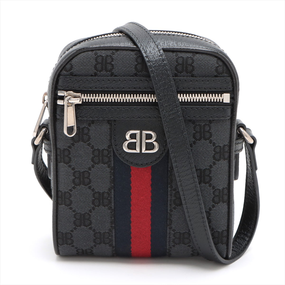 Gucci X Balenciaga The Hacker Project Canvas X Leather Shoulder Bag Black 680129