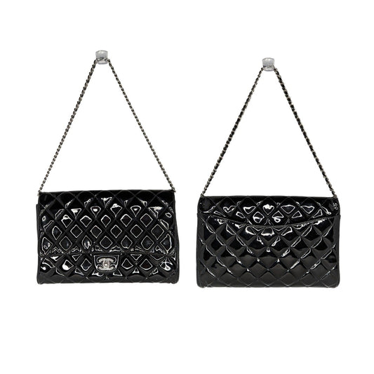 Chanel bag Black Patent Leather New Clutch With Chain CWC